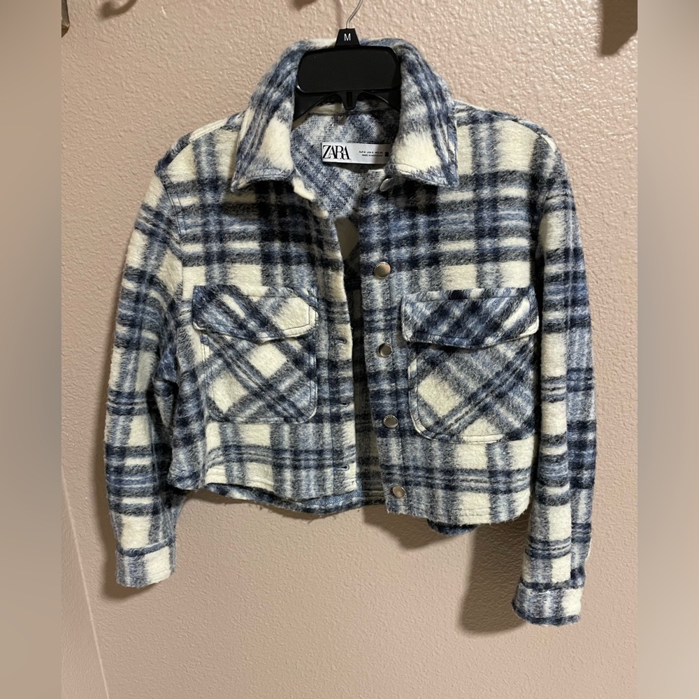 Zara Plaid Jacket in Blue and White